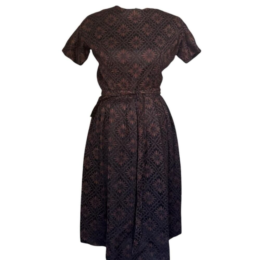 Howard wolf vintage 1950s style brown black floral print dress tie waist XS